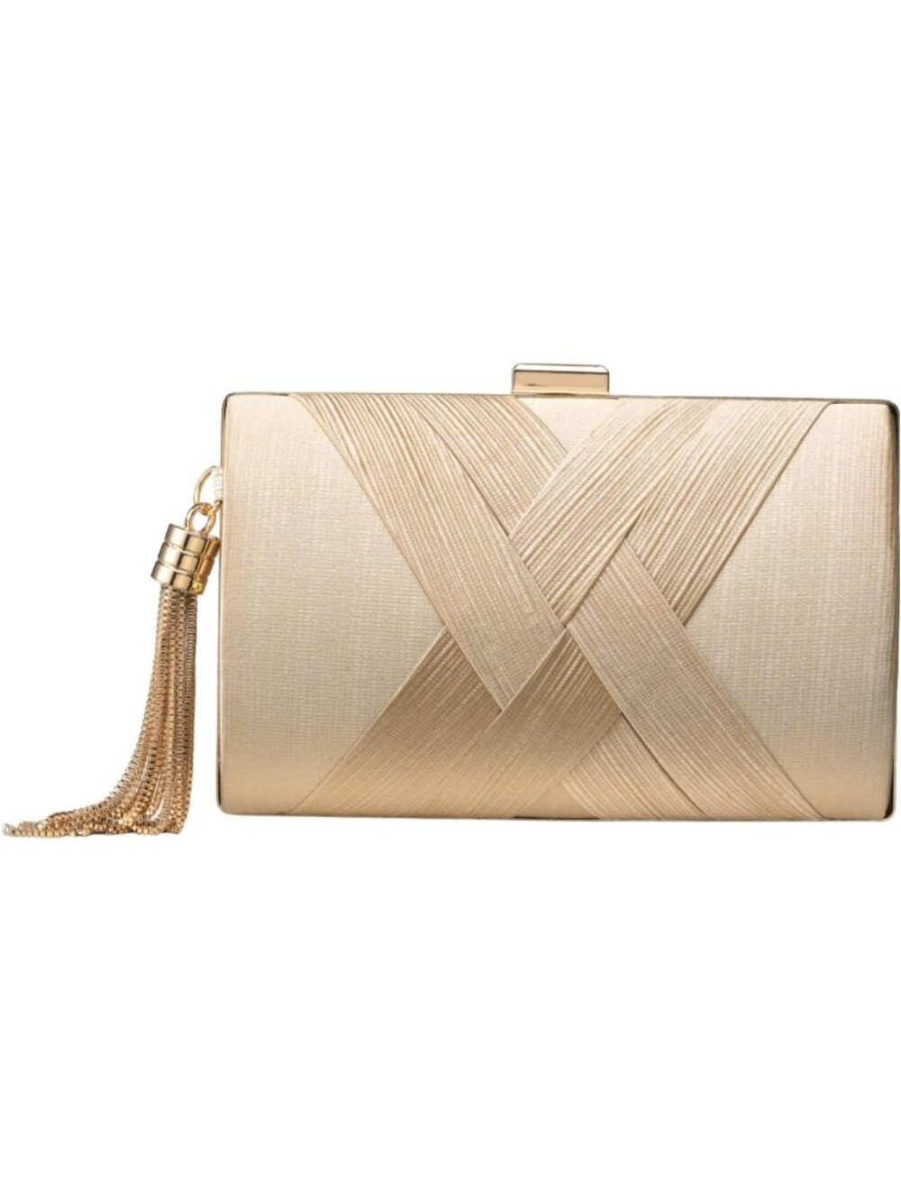 Women's Champagne Gold Tassel Clutch Purse Evening Wedding Crossbody ShoulderBag